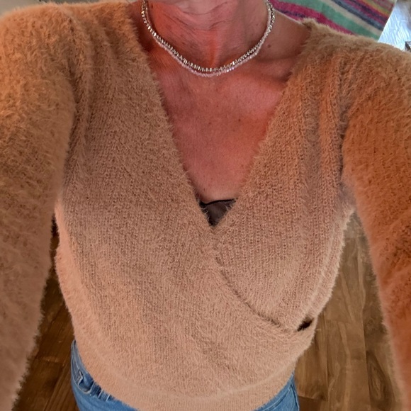 Planet Gold Tan V-Neck Wrap Sweater - Picture 1 of 3